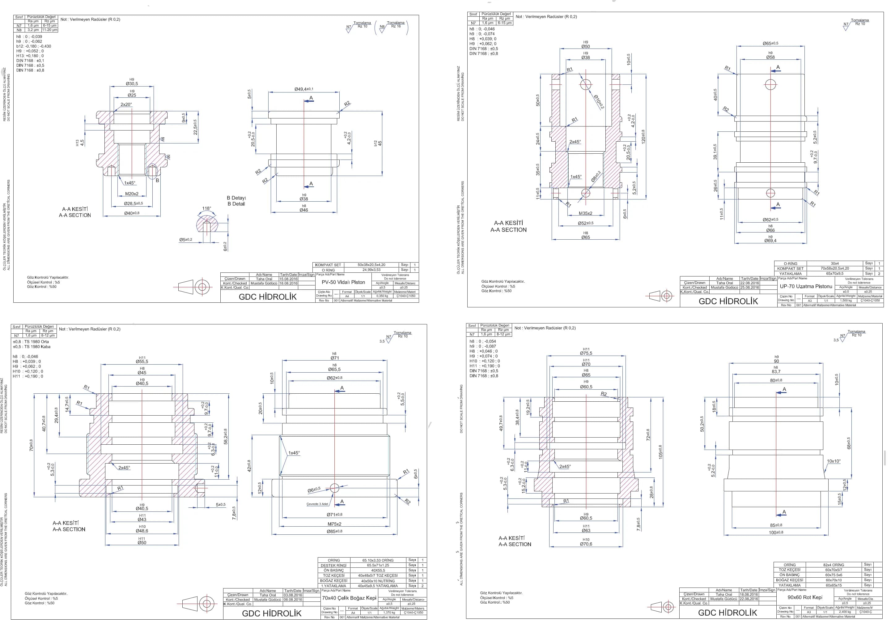 Multiple hydraulic cylinder component drawings